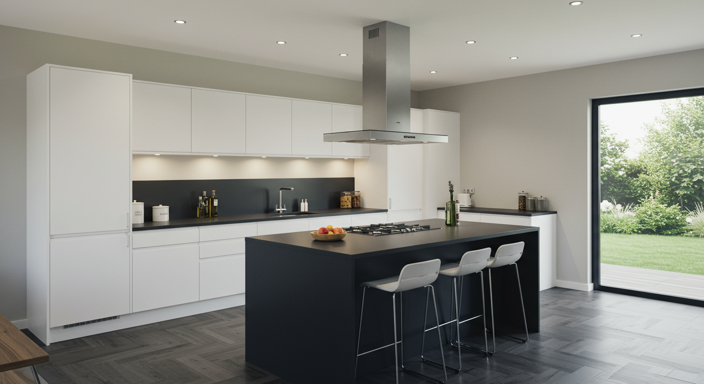 Cocina blanca con detalles en madera