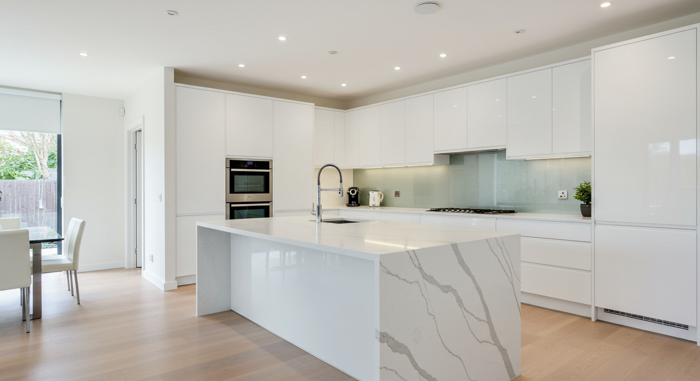 Cocina con isla y taburetes